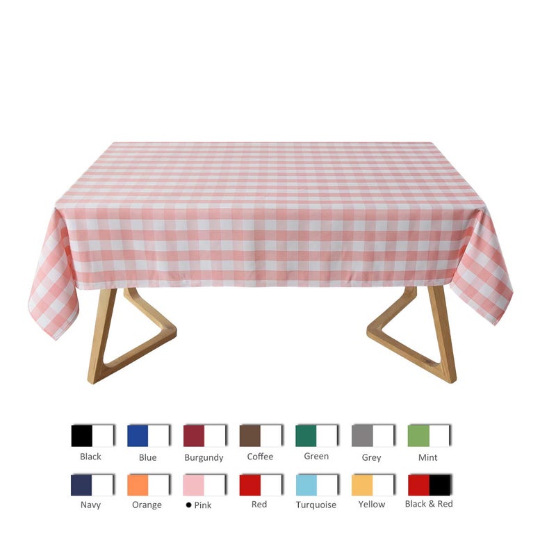 maxmill Rectangle Checkered Tablecloth Waterproof Spillproof Wrinkle Resistant Buffalo Plaid Heavy Weight Table Cloth Gingham Table Cover for Outdoor and Indoor Use, 52 x 70 Inch Pink and White - Image 3